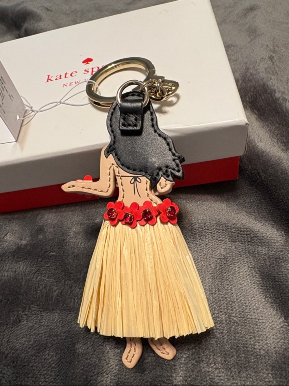 kate spade Hula Girl Raffia Key & Card Holder in Beige, Red, Black - Picture 4 of 4